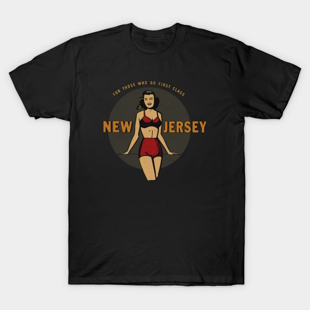 Vintage New Jersey Travel Bikini Lady T-Shirt by Kujo Vintage